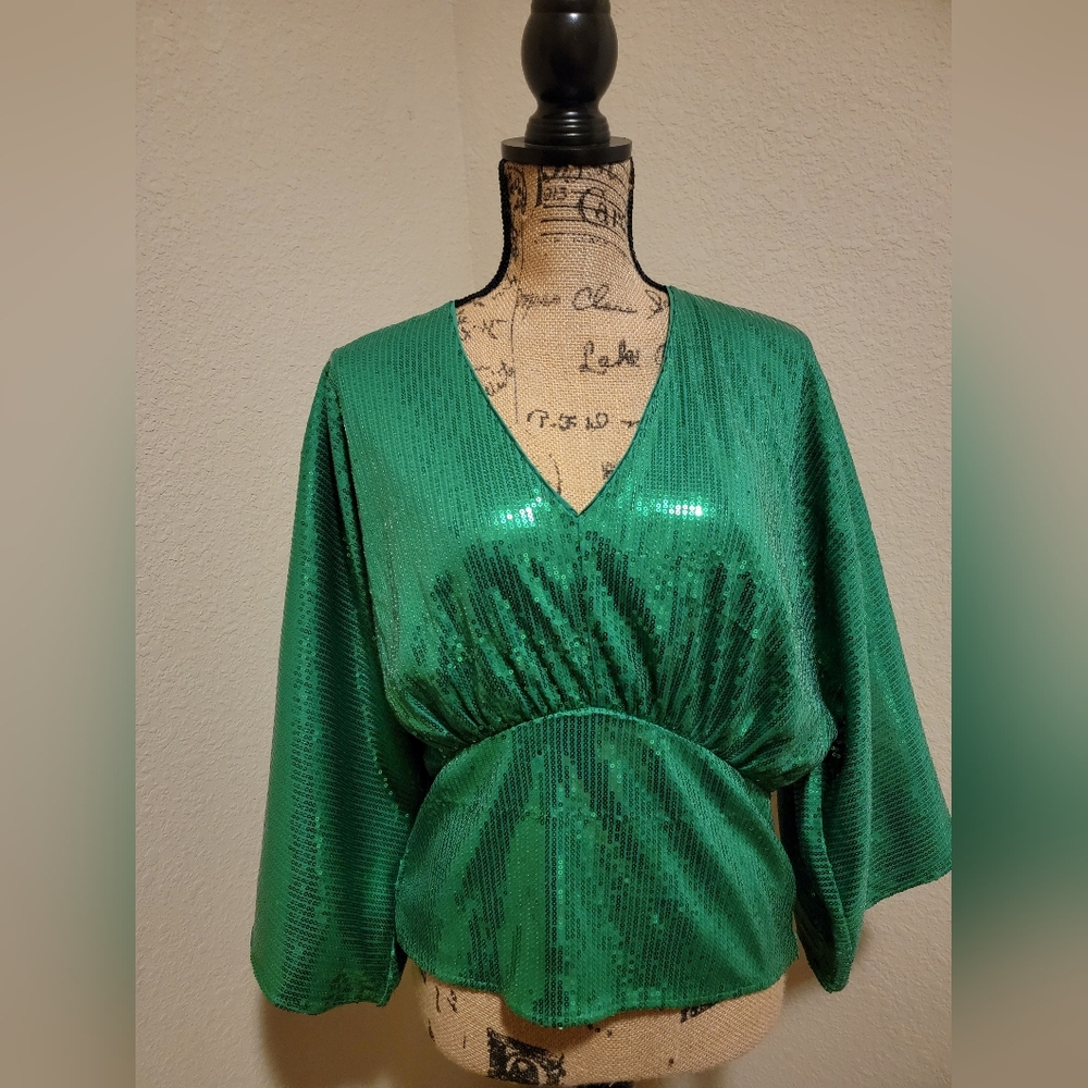 (NWT) New York & Company Green Sequin Top